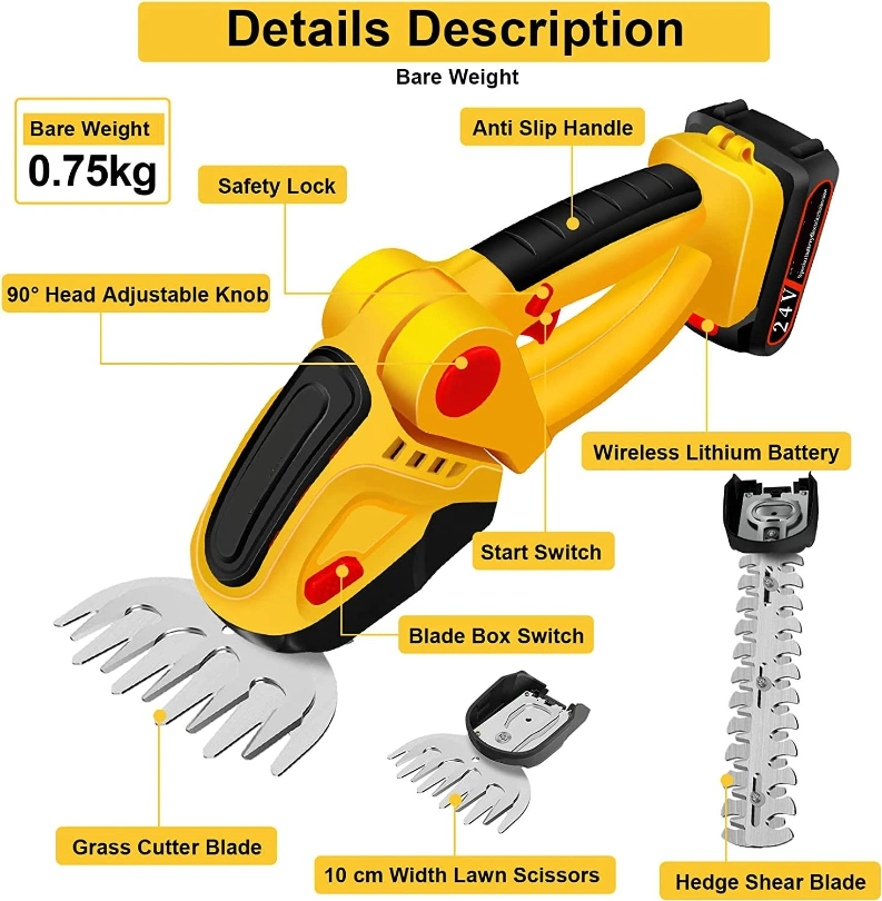 2 in 1 Multi-Function Portable Mini Cordless Battery Hedge Trimmer Shear